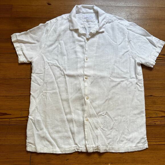 Porter & Ash white linen blend short sleeve button up shirt SIZE XL - Picture 1 of 4